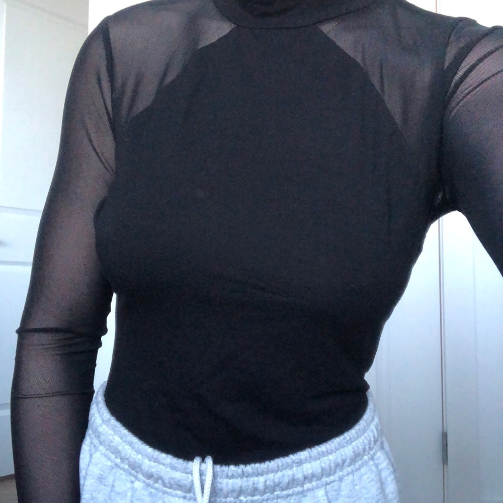 High Neck Black Mesh Bodysuit
